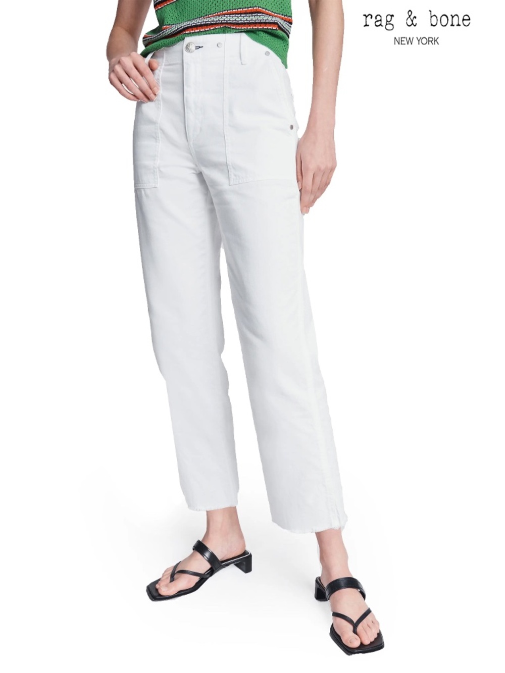 RAG & BONE NWT KAYE CHINO SUPER HIGH WAISTED CROP COTTON WHITE PANTS. SIZE 26
